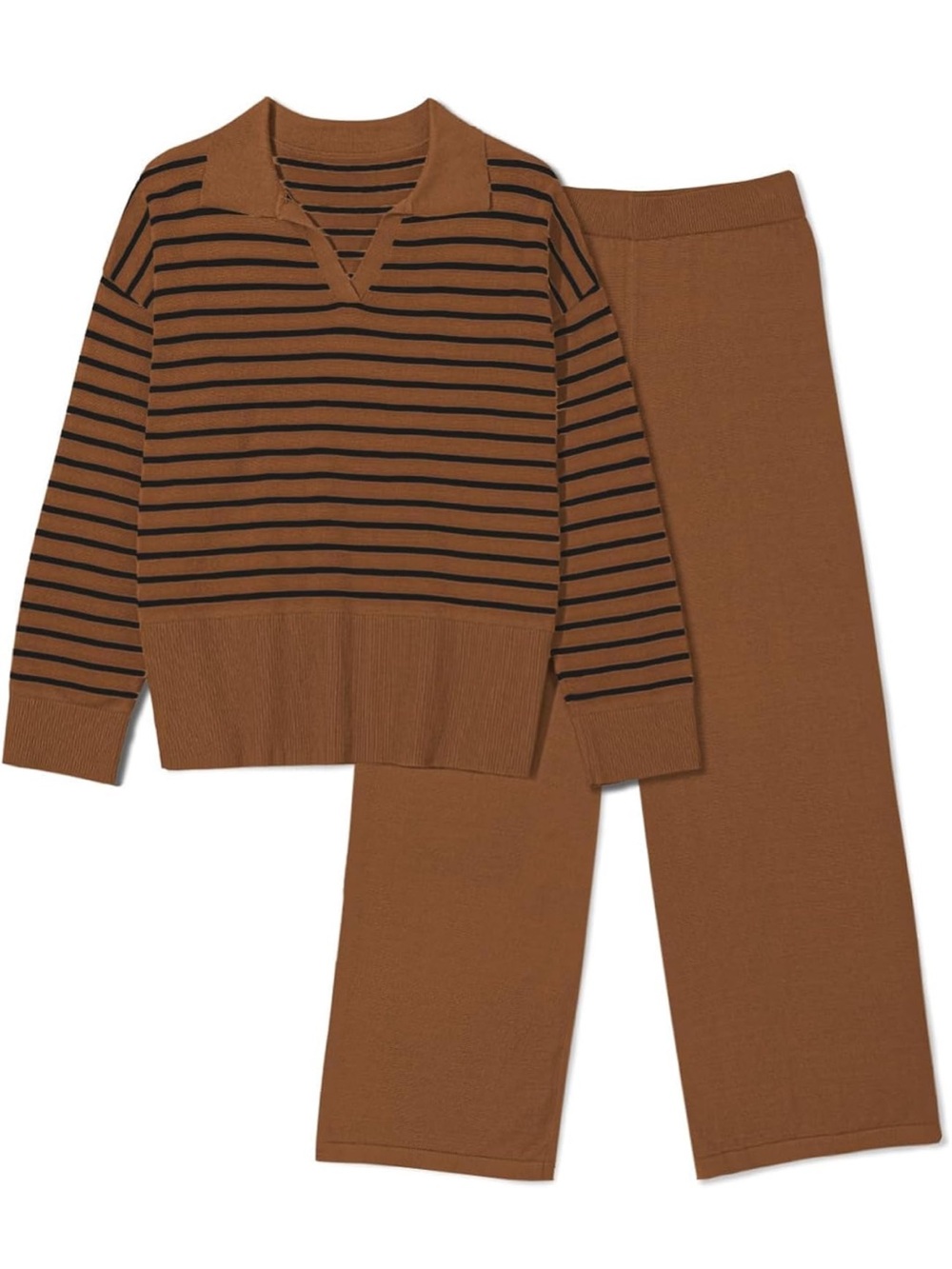 Women’s Brown Striped Pajama Set Large
